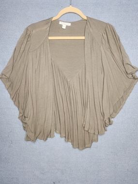Geneology Taupe Pleated Open-Front Draped Shrug